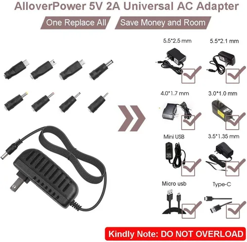 Vista 4 de DC 5V 2A 2000mA Fuente de alimentación Cargador Multi Tips Adaptador de CA de 10 W con 8 conectores de conmutación múltiples seleccionables