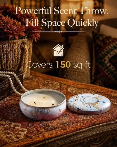 Vista 85 de M&SENSE Velas aromáticas de bayas cítricas, vela grande de lata de soja de 3 mechas, más de 40 horas de tiempo de combustión, cera vegana 100%