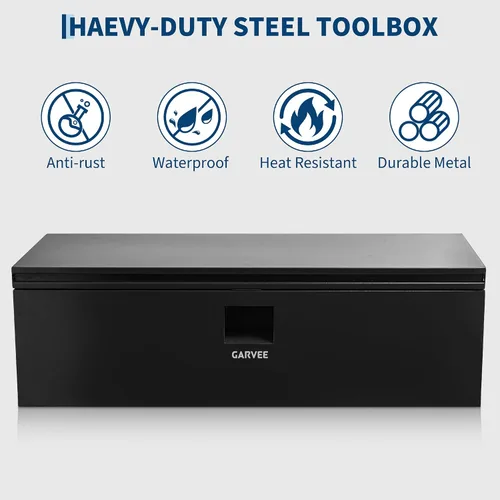 Vista 2 de Garvee Caja de herramientas de acero para camiones, resistente, con dos tapas, candado y resistente a la intemperie, ideal para camioneta, cama