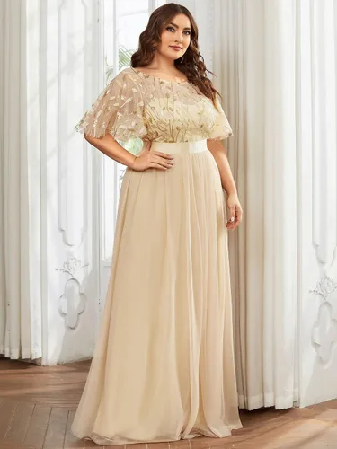 Vista 3 de Ever-Pretty Vestido de fiesta de noche de tul con lentejuelas y cuello redondo de talla grande para mujer 0904-PZ