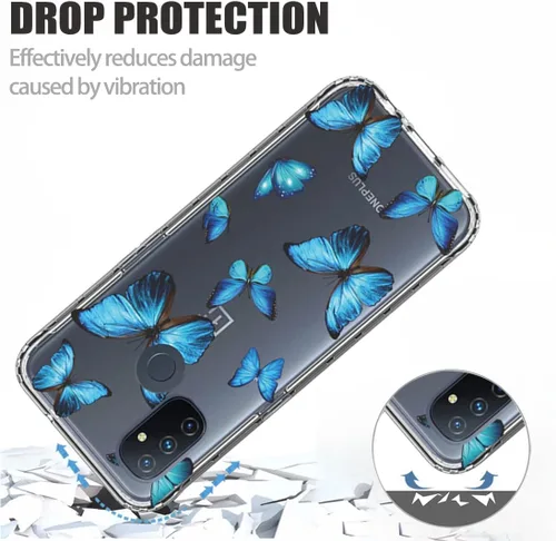 Vista 7 de Funda para OnePlus Nord N100 BE2013 con protector de pantalla de vidrio templado, bonito patrón de mariposa transparente de cuerpo completo, fundas