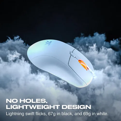 Vista 2 de Fnatic BOLT - Mouse inalámbrico blanco para juegos, sensor Pixart 3370, 2.27 oz, WiFi y Bluetooth, duración de la batería de 110-210 horas, carga