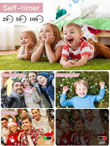 Vista 6 de Cámara digital actualizada, cámara FHD 1080P de 56 MP para niños con zoom de 16 x antivibraciones, cámara para niños con tarjeta TF de 32 GB, dos