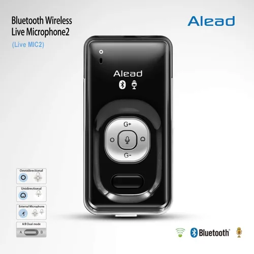 Vista 2 de Alead Nolan LiveMIC2 - Micrófono Bluetooth, largo alcance, baja latencia, sonido claro con uni, Omni, micrófono ext para educación, seminario web