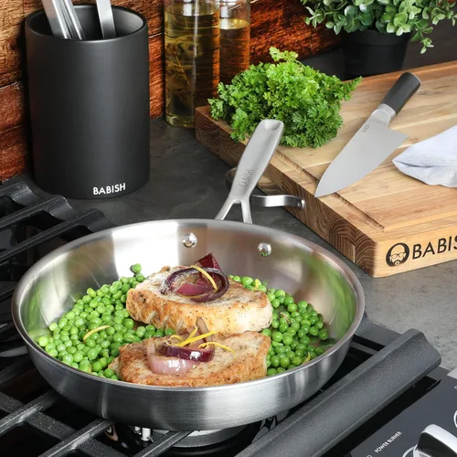 Vista 6 de Babish Sartén de Acero Inoxidable de Tres Capas de 10 Pulgadas – Sartén Profesional para Sellar, Saltear y Cocinar Cotidianamente