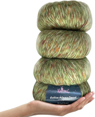 Vista 13 de Hilo de alpaca Tweed de algodón para ganchillo, paquete de 4 (588 yardas/7.05 oz), patrones libres, hilo de tweed para tejer, peso de peinado ligero