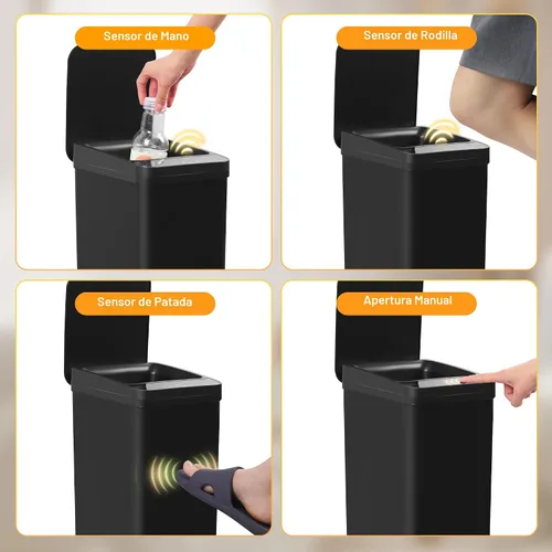 Vista 6 de Cubo de Basura Negro para Baño de 2.6 Galones, Basurero con Sensor de Movimiento Automático Sin Contacto, Cubo de Basura Pequeño Inteligente