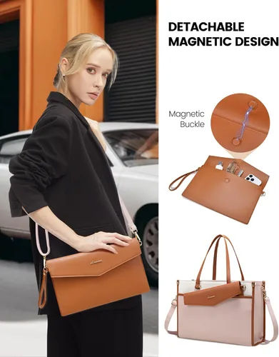 Vista 4 de LOVEVOOK Bolsa para laptop para mujer, 15.6 pulgadas, bolsa de mano para laptop 2 en 1, bolsa de trabajo profesional, maletín de negocios con bolso