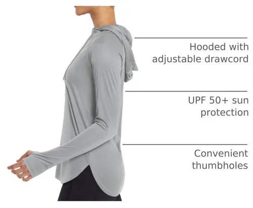 Vista 4 de baleaf Camiseta de protección solar con capucha para mujer, con protección solar UPF 50+, manga larga, protección UV, protección contra erupciones