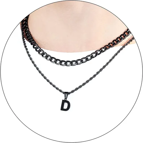 Vista 20 de SENRAN Collar con inicial en capas de la A a la Z para hombre, cadena de cuerda torcida de acero inoxidable de 18 a 20 pulgadas, dije de letra