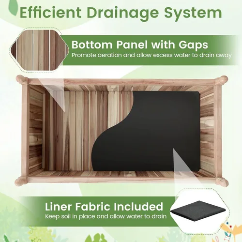 Vista 3 de HAPPYGRILL Cama de jardín elevada de madera, maceta rectangular de madera de acacia natural con forro y drenaje para hierbas de flores vegetales