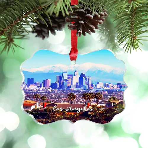 Vista 19 de Los Ángeles Beach California, Estados Unidos, decoración de árbol de Navidad, recuerdo de ciudad de campo, recuerdos de Navidad personalizados