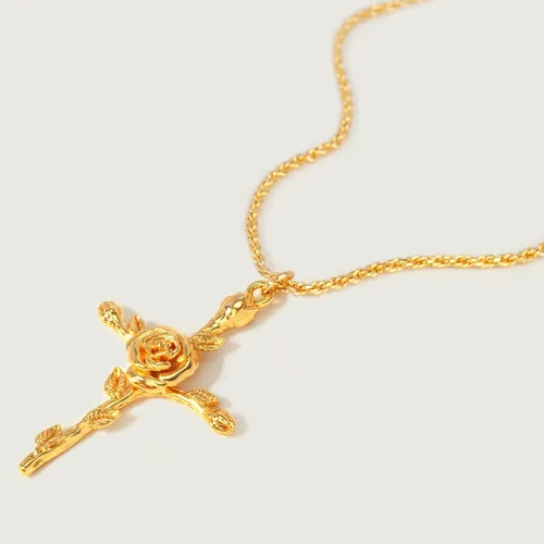 Vista 9 de MEVECCO Gold Birth Flower Cross Necklace for Women 12 Month Faith Pendent 18K Gold Plated 2MM Twist Rope Chain Personalized Religious Birthday