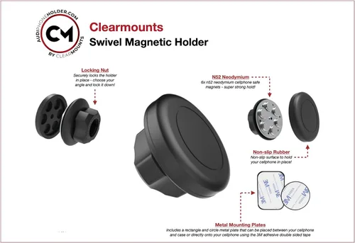 Vista 4 de Soporte para teléfono - para: TT 2015-2023 - Combo de soportes magnéticos giratorios de 360 grados y montaje en cuna