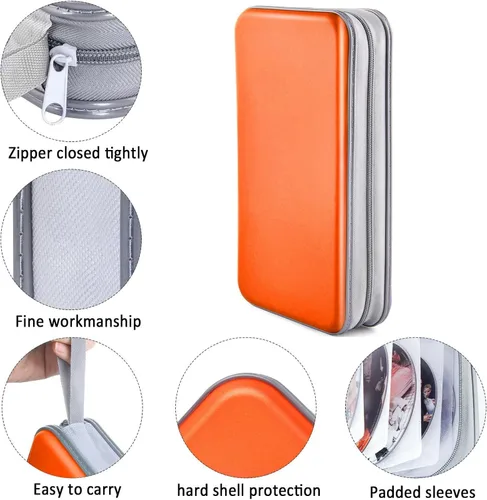 Vista 2 de Funda para CD, 80 de capacidad, DVD, VCD, multimedia, Blu-ray, soporte para cartera, organizador de almacenamiento (naranja)