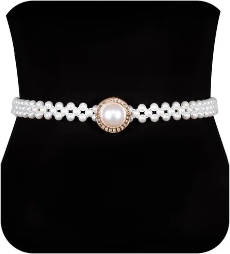 Vista 16 de Dubulle Cinturón de perlas de mujer Cadena de cintura blanca elástica para Blanco crema