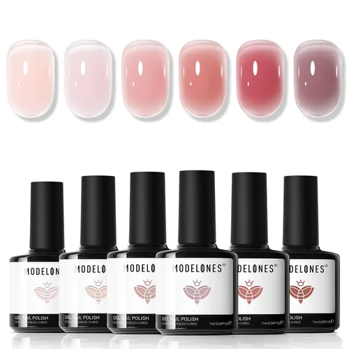 Vista 12 de Modelones - Juego de esmaltes de gel transparente, capa base de gel superior, sin limpieza, 0.5 onzas líquidas Un conjunto claro