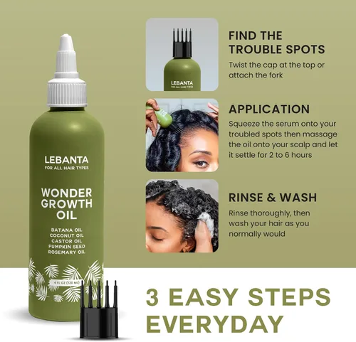 Vista 4 de Lebanta Aceite de Batana para el crecimiento del cabello, mezcla 100% pura, cruda y natural con ricino orgánico, semillas de calabaza, coco y aceite