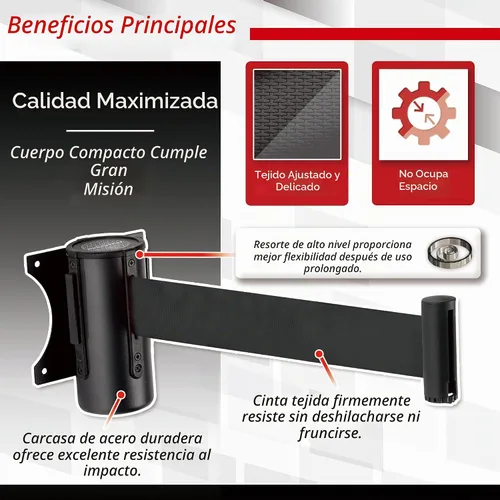 Vista 3 de DuraSteel Barrera retráctil para cinturón de control de multitudes de montaje en pared, cinturón de barrera retráctil negro de 9.2 pies, barreras