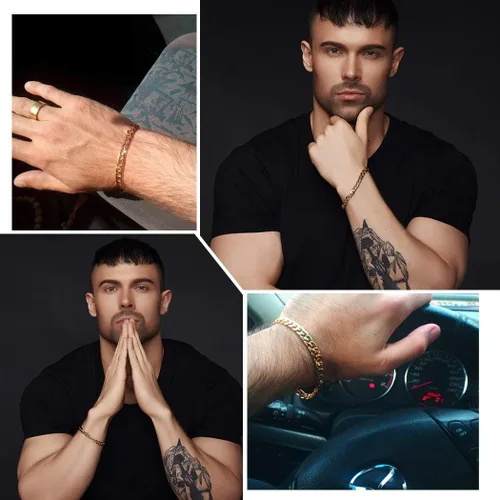 Vista 2 de U7 Link Bracelets for Men, Stainless SteelBlackGold Plated Cuban Link Chain Bracelets, Unisex Chunky Bracelets, Xmas Fathers Day Jewelry for Him