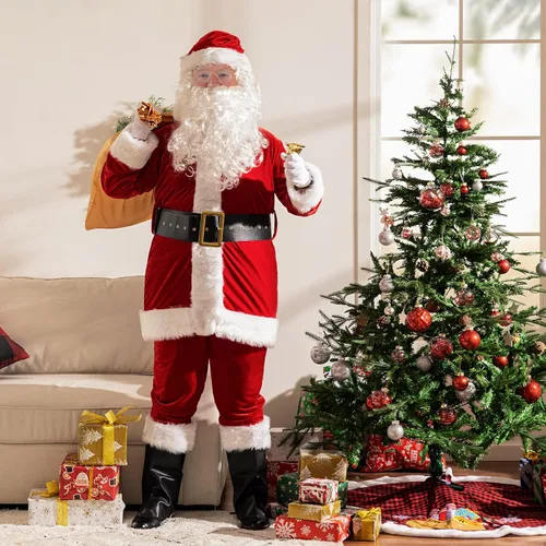 Vista 6 de Sunolga Disfraz de Papá Noel disfraz de Papá Noel traje de terciopelo de Papá Noel 11 piezas de disfraces de Navidad para adultos y hombres sombrero