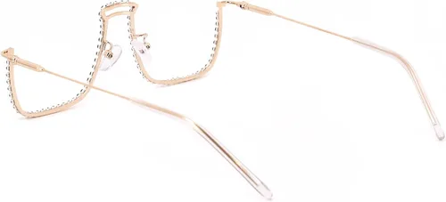Vista 6 de Naimo Gafas de sol cristalinas brillantes de la mitad del marco de las gafas de sol del Rhinestone Marco de oro con diamantes de imitación