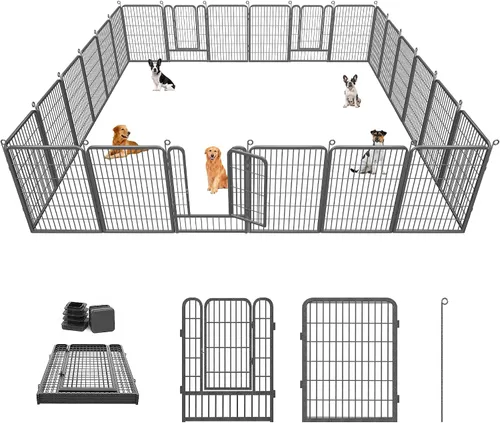 Vista 24 de Corralito para perros, 32 pulgadas, 10 paneles cerca para perros de exterior, corral para perros de interior antióxido, corral para mascotas