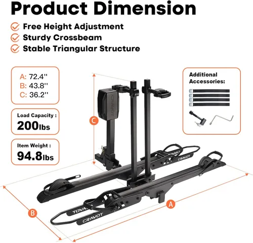 Vista 2 de CRAVOT Portabicicletas elevadoras eléctricas, soporte motorizado para bicicletas, capacidad de 200 libras de capacidad de hasta 5 pulgadas, portador