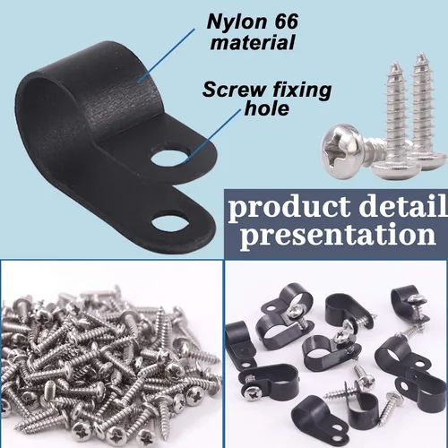 Vista 4 de Glarks 120 abrazaderas de alambre de nailon negro de 1/2 pulgada para montaje de tornillo tipo R con 120 tornillos para kit de cable, conducto