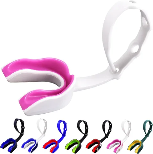 Vista 13 de Oral Mart - Protector bucal deportivo con correa para fútbol, lacrosse, hockey sobre hielo, taekwondo