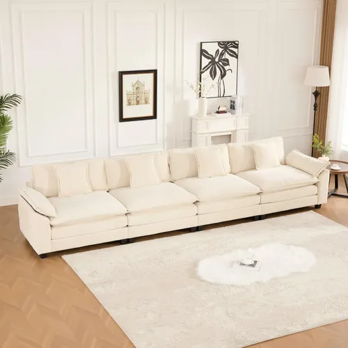 Vista 4 de Modular Sectional Couches Sofa, 4-Seat Cloud Couch with Double Layer Upholstered Seat Cushion, Breathable Chenille Fabric, for Living Room Bedroom