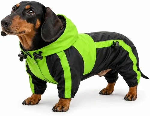 Vista 24 de Ropa para mascotas, abrigo impermeable de nailon para mascotas, chaqueta de lluvia adorable con capucha perfecta para razas de perros pequeños, Verde