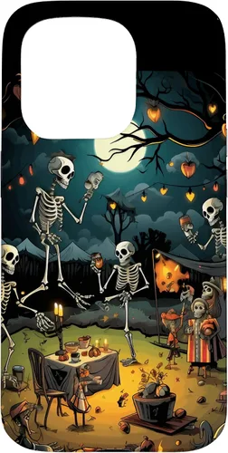 Vista 14 de Funda para disfraz de Halloween para iPhone 16 de noche de terror de esqueleto