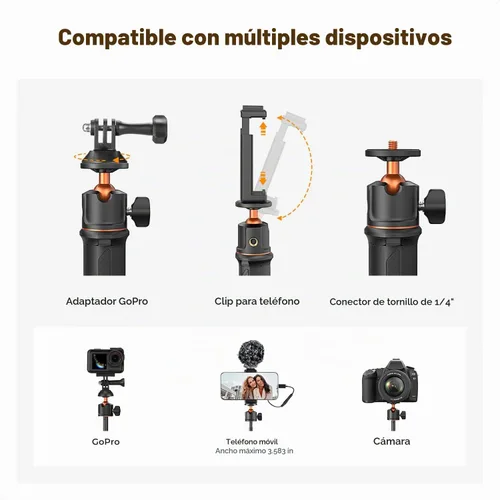 Vista 2 de K&F CONCEPT Trípode para selfie stick de 23.6 pulgadas