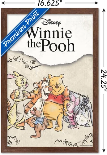 Vista 3 de Trends International Disney Winnie The Pooh - Póster de pared de boceto grupal, 22.4 pulgadas de largo x 14.7 pulgadas, versión enmarcada en caoba