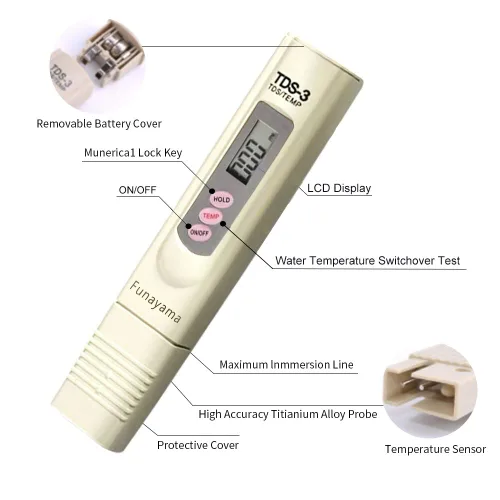 Vista 4 de TDS Medidor 3 en 1 TDS EC Temperatura Temperatura Temperatura Medidor de Calidad del Agua, Medidor Digital PPM con sonda de titanio para agua
