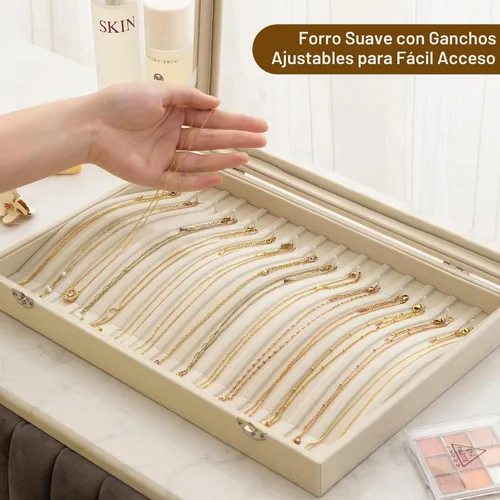 Vista 4 de Frebeauty Organizador de collares de 15 ganchos, bandeja de terciopelo con Beige