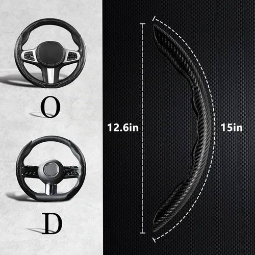 Vista 6 de Funda de volante de fibra de carbono de 3 piezas, protector para volante de automóvil con forro antideslizante, microfibra transpirable universal