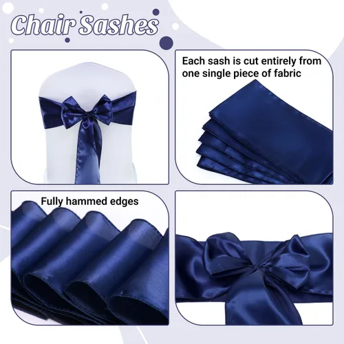 Vista 5 de Juego de 50 listones para sillas, de la marca MDS, Satin, Azul marino, 50