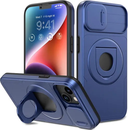 Vista 10 de VEGO - Funda para iPhone 13 con funda para cámara [compatible con MagSafe], color negro Funda para iPhone 14 incorporada con soporte de 360°