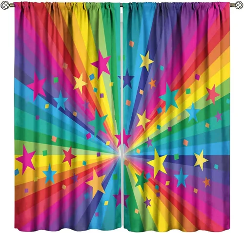 Vista 47 de Cortinas opacas abstractas de arco iris, pintura de color arcoíris con gotas, diseño gráfico creativo con bolsillo para barra, para sala de estar