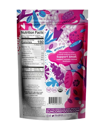 Vista 2 de Suncore Foods Semillas orgánicas de chía blanca, 15 onzas, superalimentos, sin gluten USDA Organic, Plant-Based, Vegan, GMO-Free, Gels Easily, For