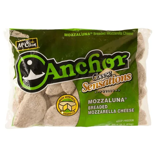 Vista 2 de McCain Mozzaluna empanado de queso mozzarella medias lunas - Aperitivos congelados de estilo italiano y aperitivos, mozzarella real, caja a granel