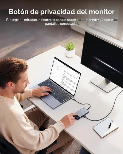 Vista 4 de Belkin Hub USB C, concentrador multipuerto 8 en 1 de 100 W - Soporte de doble pantalla para Windows y Chromebook + soporte duplicado para macOS