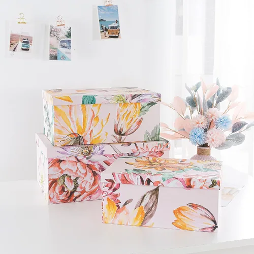 Vista 8 de Soul & Lane Cajas de almacenamiento de cartón decorativas con tapas para decoración y organización del hogar, juego de 3 cajas grandes de recuerdo