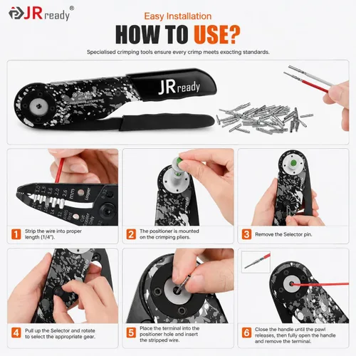 Vista 8 de JRready DW5009-01 - Kit de herramienta de crimpado de conectores Deutsch, conectores DT 2 3 4 6 8 12 impermeables con crimpador con trinquete 22-12