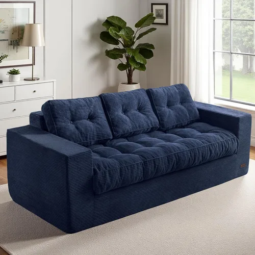 Vista 25 de MAXYOYO Sofá de 3 plazas para sala de estar, sofá sin hueso, cómodo puf con burbujas para apartamento, no necesita montaje, color beige