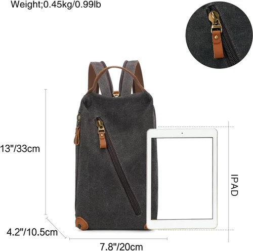 Vista 2 de KL928 Bolso bandolera pequeño Mochila cruzada de lona para el hombro, mochila casual para hombres y mujeres, negro (6887-canvas-black), Mochilas