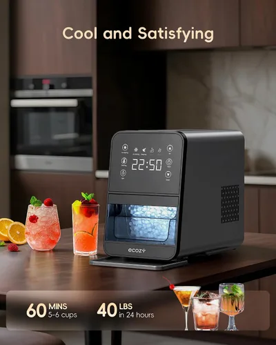 Vista 11 de ecozy Nugget Ice Maker - Encimera de hielo de guijarros masticable de 40 libras/24 horas, control de temporizador de un toque, máquina de hielo