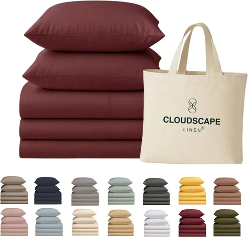 Vista 48 de Cloud Scape Linen - Juego de sábanas de 100% algodón egipcio, tamaño individual, juego de ropa de cama de lujo de 3 piezas, 400 hilos, calidad